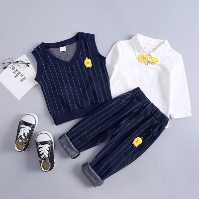 

2019 New Autumn Baby Boy Set Long Sleeve Gentleman Soft Cotton T-Shirt TopsStripe VestLong Pants Trousers Toddler Outfits