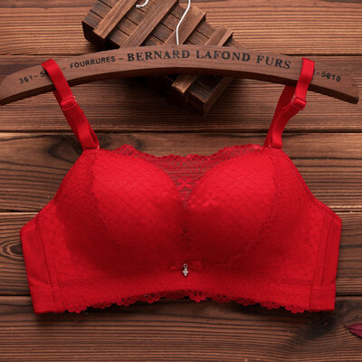 

Women Sexy Lace No Trace Solid Color Without Steel Ring Bra High Gathered Comfort Underwear