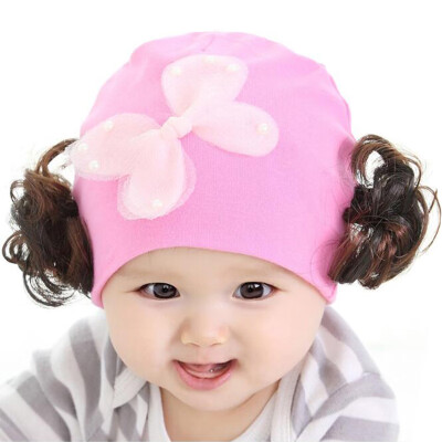 

Newborn Baby Girl Kids Warm Hat Cotton with wig Head Knit Crochet Beanie Cap New 0-12Months