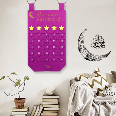 

Mubarak Decoration DIY Felt Calendar Gold Stars Sticker Home Wall Hanging Muslim Ramadan Kareem Festival Party Calendar