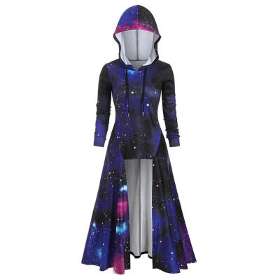 

Drawstring Chic Women Long Sleeve Printing Hooded Autumn Fashion Cloak Tops