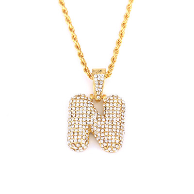

Available Custom Bubble Letters Name Pendant Iced Out 18K Gold Rhinestone Hip Hop Necklaces Jewelry Gift