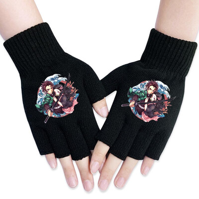 

lunanana Anime Demon Slayer Kimetsu no Yaiba Gloves Japanese Anime Cosplay Gloves Half Finger Gloves