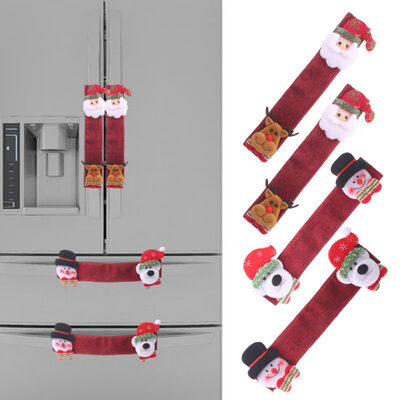 

4Pcs Christmas Santa Snowman Elk Refrigerator Door Knot Covers Gloves Home Decor