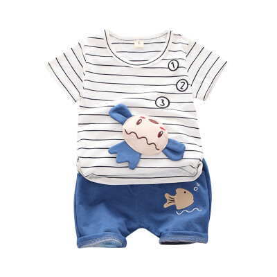 

Summer kid clothes for Boys Short Sleeve Striped Cartoon Print Tops T-shirtShorts Children Girls Casual Clothing Sets