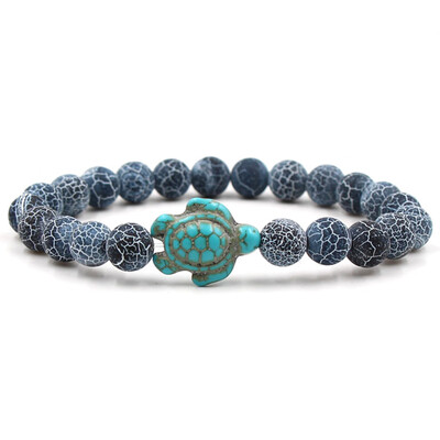 

Green Turquoise Turtle Volcanic Stone White Pine Variety Natural Stone Elastic Bracelet Unisex Pair Bracelet Hot Gift
