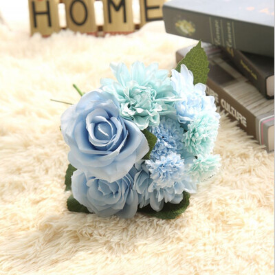

Artificial Flowers Bouquet 8 Head Rose Dahlia Fall Vivid Fake Flower For Wedding Home Party Christmas Decor Silk Flower