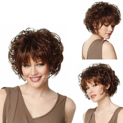 

Tailored Women Party Synthetic Hair Wig Short Curly Brown Wavy Full Wigs Party Hair Wigs