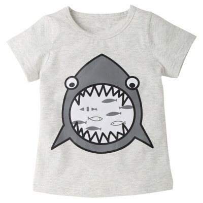 

Summer Short Sleeve Boy Girl Casual T-shirt Shark Cartoon Pattern Unisex Tops Outfits