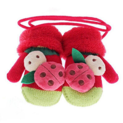 

Children Winter Cashmere And Wool Hang Neck Gloves Keep Warm Cartoon Cute Covered Thickened Thermal Gloves 1-6Y Kids