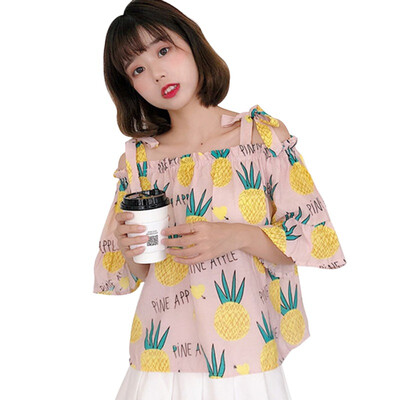 

Korean Blouse Women Shirts Sweet Off-the-shoulder strap shirt Leisure Harajuku Female Shirt Tops blusas clothes for Women