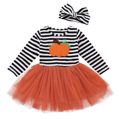 

Girls Long Sleeve Cartoon DressBow Headband 2pcs Suit New Halloween Costume Kids Outfits Children Clothing 1-6Y