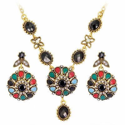 

Hot 3Pcs Set Trendy Jewelry Set Bohemia Water drop Necklace Earring Statement Jewelry Sets For Women Lady