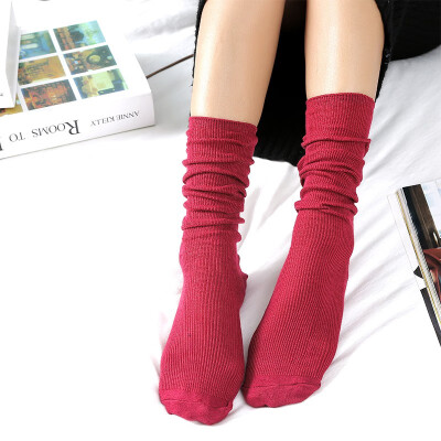 

Winter Warm Cotton Thin Women Socks Solid Color Retro Sen Short Boots Socks Long Tube Socks Ladies Pile Socks