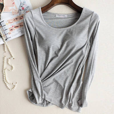 

2018 Modal T-shirt Women Autumn Basic Padded Underwear Good Elastic Female O-Neck Long Sleeve Casual harajuku Wirefree Tops