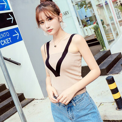 

Sexy Girl Sleeveless Knitted Patchwork Cami Slim Tops Summer Tank Top Fitness Women T Shirt Fashion Woman Clothes Vest