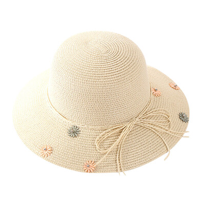 

Cute Child Girls Beach Cap Casual All-match Flower Decor Personality Solid Color Sunscreen Sun Hat
