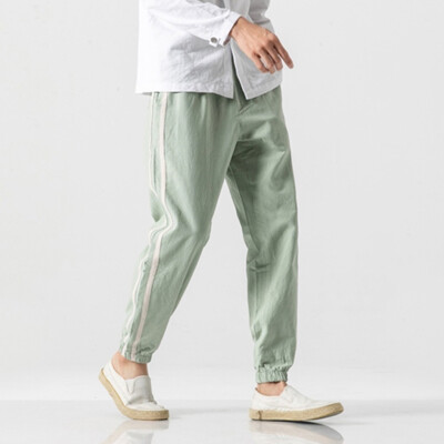 

Gobestart Mens New Style Fashion Flax Retro Trousers Large Individualized Printed Trouser