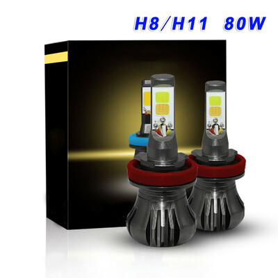 

2pcs H11 H8 LED Fog Light Bulbs 80W DRL Drive White Yellow Dual Color High Power