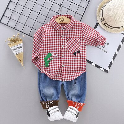 

New Bow Decoration Baby Boy Clothes Set Solid Color Shirt Striped Pants Two-piece Childrens Set 0-4T Toddler Boy Clothes