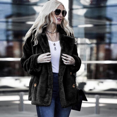 

Fashion Women Autumn Winter Faux Fur Coat Solid Open Front Notched Collar Long Sleeve Fluffy Outerwear Jacket