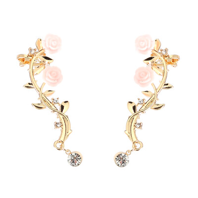

1 Pair Retro Rose Branch Ear Clip Women Individual Anti Allergy Ear Cuff Stud Earring Wrap
