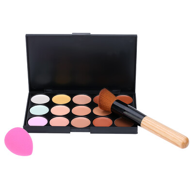 

15 Colors Cream Facial Camouflage Make Up Concealer with Makeup Brush And Sponge Powder Puff Cosmetic Tool Mini Size for Women Saf