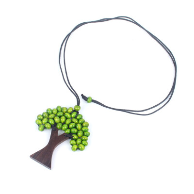 

Leather Chain Necklace Statement Choker Necklaces Tree of Life Rainbow Pendant Wood Beads Women Jewelry New Year Gift