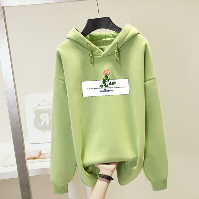 

Autumn Winter New Flower Pattern Women Thick Hoodies Korean Style Fashion Trend Long-sleeved Hooded Pullover