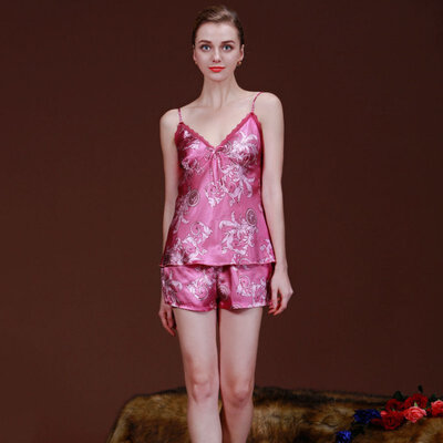 

Women Sexy Satin Silk V-neck Lace Pyjamas Sleepwear Pajamas Tops Pants Sets