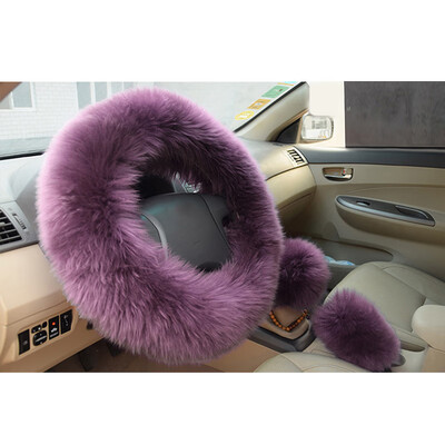 

1 Set Plush Fuzzy Steering Wheel Cover Purple Wool Handbrake Car Accessory NEW