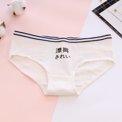 

Women Underwear Briefs Chinese Letters Printed Cotton Panties Mid Waist Soft Stretch Panties Traceless Lightweight Panties