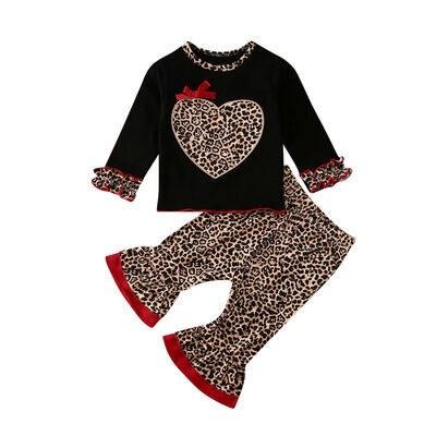 

Kids Baby Girl Clothes Valentines Day Leopard Love And Heart Tops T-shirtPants Leggings Outfit