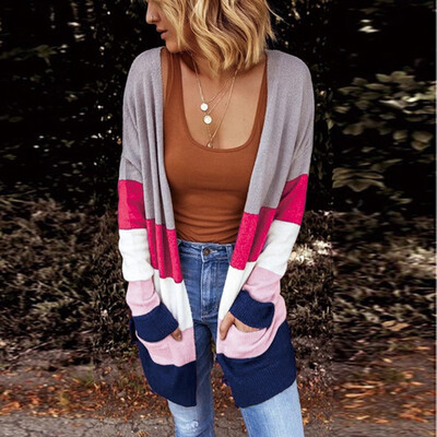 

Roseonmyhand Women Ladies Fashion Color Block Cardigan Long Sleeve Jumper Sweater Cardigans