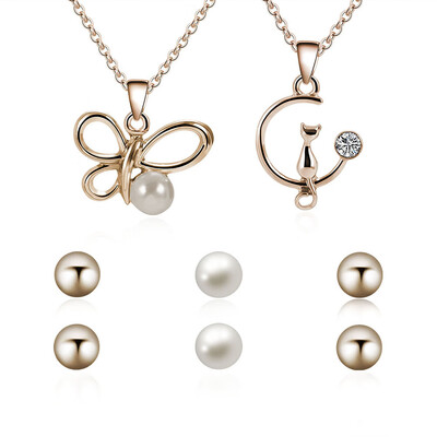 

Fashion Jewelry Set Pendant Necklace Simple Pearl Ear Studs for Women Jewelry Accessory