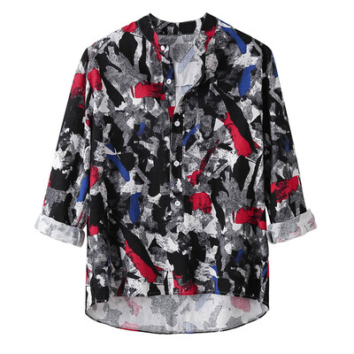 

Tailored Mens Autumn Loose Fashion Casual Daily Printed Cotton And Linen Shirt Top Blouse