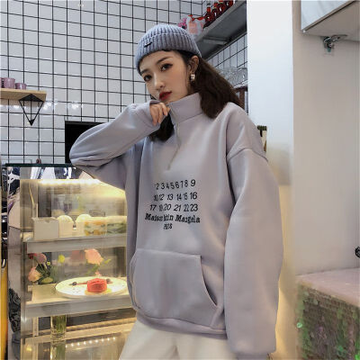 

2018 Winter New Fashion Women Pullovers Tops Turtleneck Warm Number And Letters Printed Long Sleeve Sweatshirts Female Tracksuit
