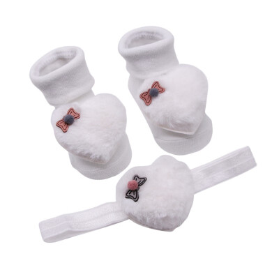 

2Pcs Newborn Baby Sock Girls Soft Socks Baby Sweet HairBandNon-slip Cotton Socks Children Headband