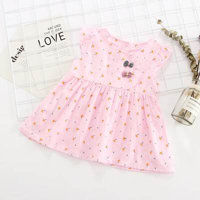 

Summer Girls Dress Casual Baby Girls Clothes Floral Sleeve Dress Cotton Kids Toddler Sleeveless Sundress