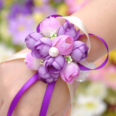 

5pcs Wedding Decoration Beautiful Elegant Bridesmaid Wrist Flower Pearl Decoration Wedding Party Prom Hand Flower Western style