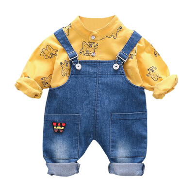 

Infant Newborn Boy Girl Autumn Outfits Long Sleeve Cartoon Animal Print TopStrap Trousers Children Toddler Casual Sets