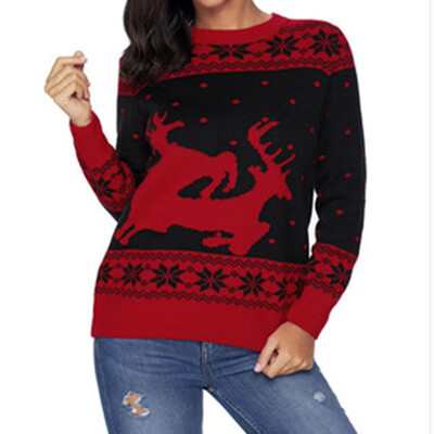 

Christmas Snowflake Reindeer Jumper Fashion Chic Women Knit Sweater Printed Christmas Sweatshirt Top