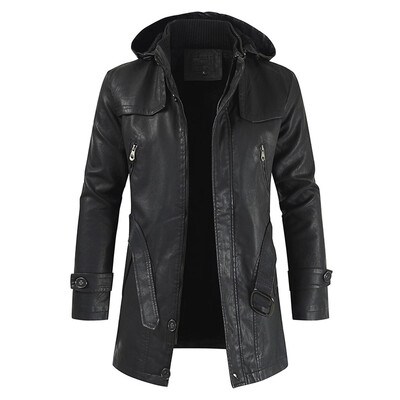 

Toponeto Men Winter Casual Leather Jacket Zipper Long Sleeve Hoodie Coat Top Blouses