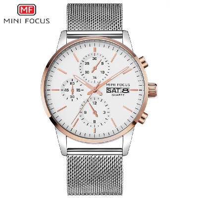 

MINI FOCUS MF0180G Men Watch Quartz Stainless Steel Strap Simple Wristwatch Time Display Calendar Fashion Casual 3ATM Waterproof