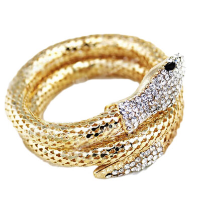 

Women Vintage Retro Punk Rhinestone Curved Stretch Snake Cuff Bangle Bracelet Hot Sale