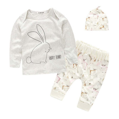 

3 Pcs Kids Baby Boys Girls Clothes Set Bunny Pattern Top Pants Hat Outfits 0-4Y