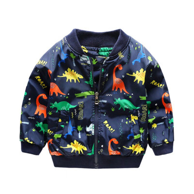 

Autumn Toddler Girl Boy Cartoon Dinosaur Printing Coat Jackets Zipper Outfits with Pockets Childrens Clothing