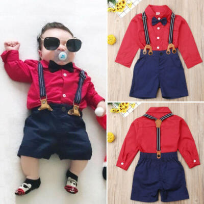 

Newborn Baby Boy Gentleman Set Bow Tie Shirt TopsOverall Bib Pants Outfits 2PCS