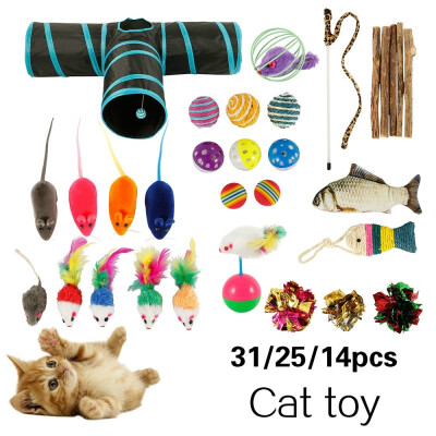 

312514 Pcs Cat Interactive Toys Including Cat Wand Cat Feather Cat Balls Fake Mice Rattle Cat Toys for Indoor Cats&Kitty