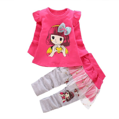 

Autumn Winter Baby Girl Cotton Long Sleeve Cartoon Girls Print Sweatshirt TopsTrousers Skirts Clothes Set
